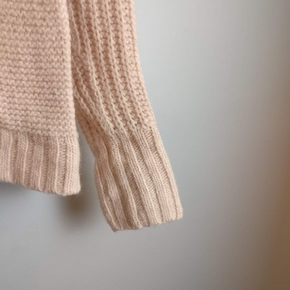 Merino Wool Alpaca blend Chunky Knit Rollneck Pointelle Turtleneck Sweater Cream - Picture 3 of 7